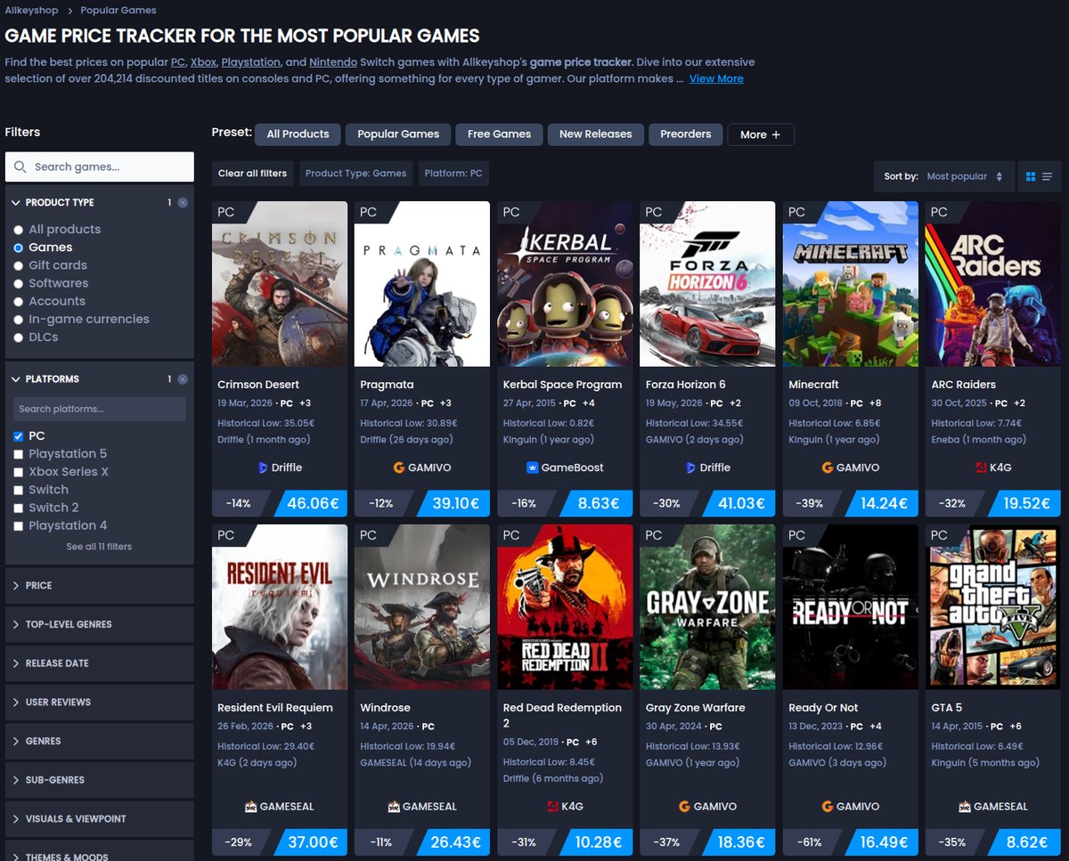 Catalogo de juegos PC de ClavéCD filtrado por plataforma, comparador de precios en directo
