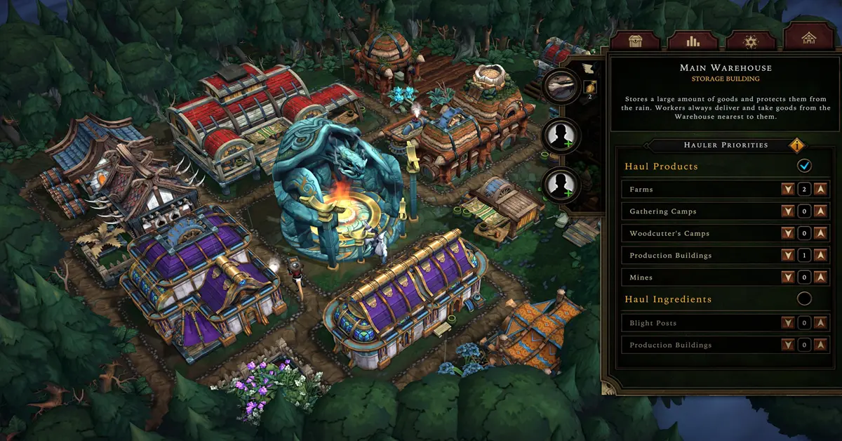 Interfaz de gestión de recursos en Against the Storm