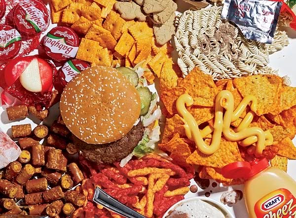 Burgers, Cheetos, and other unhealthy snacks
