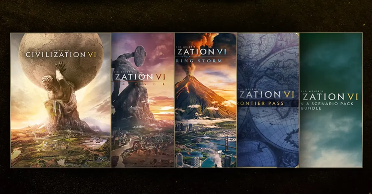 Menú principal de Civilization VI y pantalla de selección de expansiones