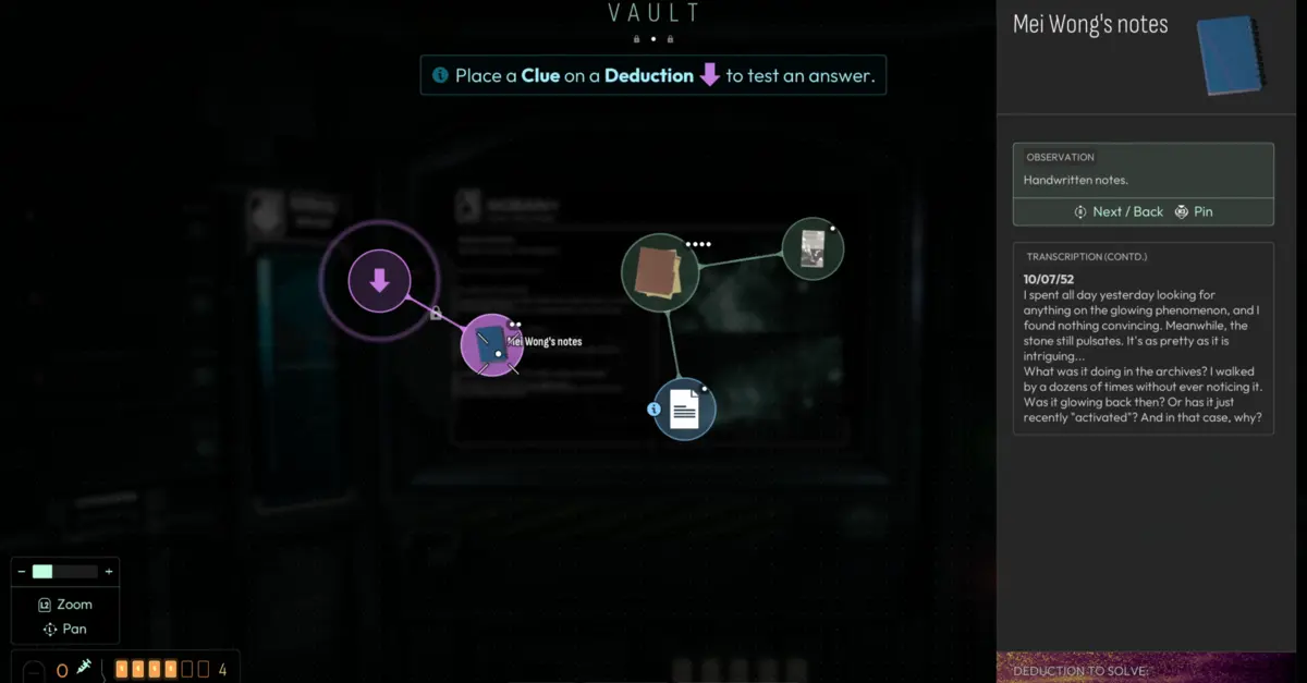 La interfaz del Vault requiere una gestión meticulosa de las pruebas con el fin de prevenir cualquier deterioro de la salud mental durante la investigación.