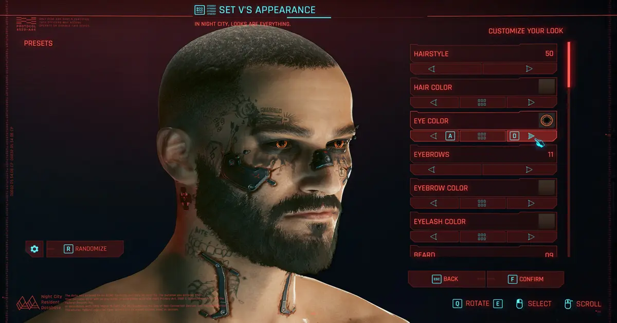 Una representación gráfica lado a lado de la interfaz de usuario de Cyberpunk 2077