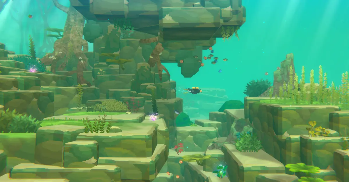 Dave the Diver explorando el nuevo ecosistema de agua dulce en el DLC de la selva de la aldea de Utara