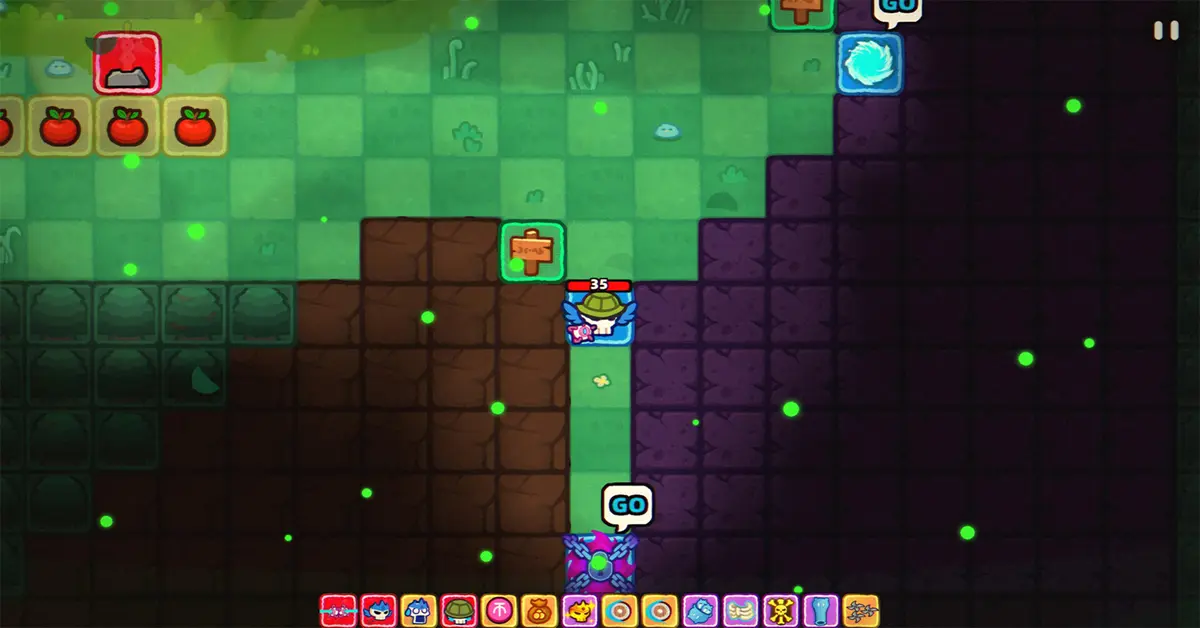 Pantalla de juego táctico basado en cuadrículas de Demon Lord Just a Block