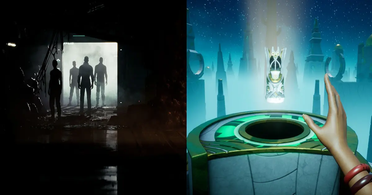 Entornos de juego que comparan los pasillos oscuros de Directive 8020 con las salas de puzles coloridas de Call of the Elder Gods