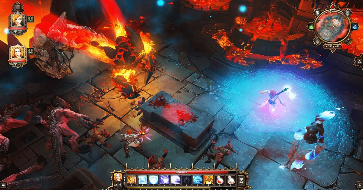 Combate táctico por turnos en Divinity Original Sin Enhanced Edition que muestra efectos dinámicos de magia elemental.
