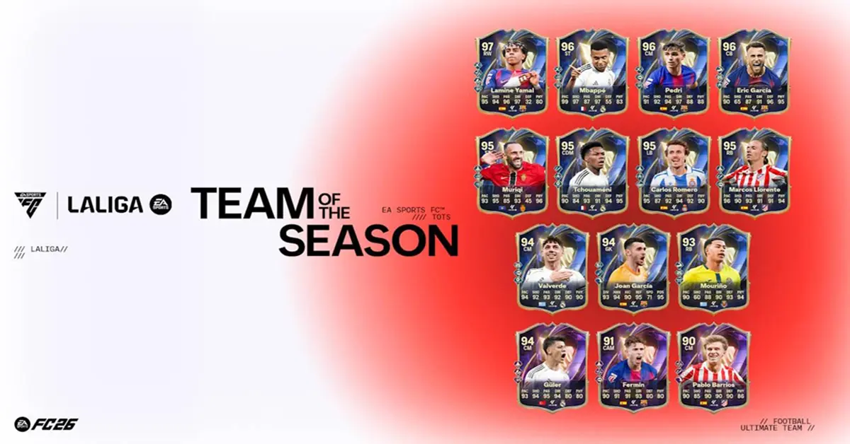 Interfaz del menú de EA SPORTS FC 26 mostrando las opciones del Equipo de la Temporada