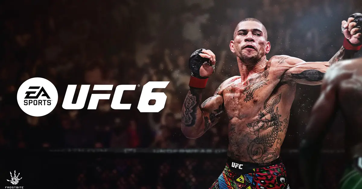 Arte oficial de la portada de EA Sports UFC 6 con luchadores en el Octágono