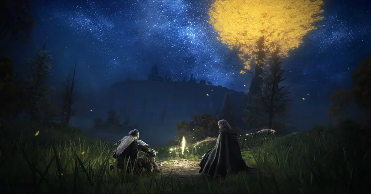 Captura de pantalla de Elden Ring mostrando el vasto mundo abierto y el Árbol Áureo.
