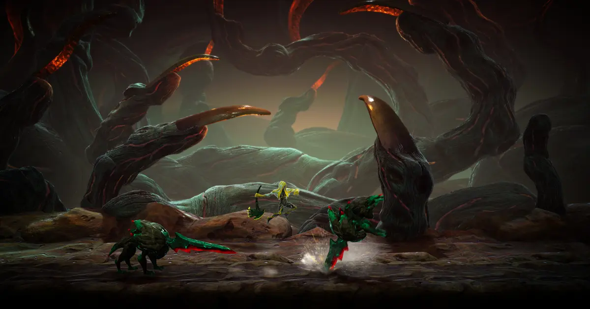 Captura de pantalla de Grime II que muestra al personaje del jugador invocando un molde de piedra para atacar a un jefe.