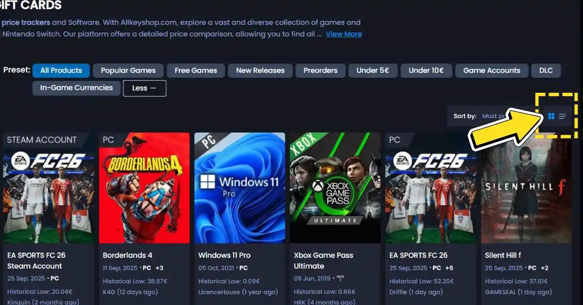 Vista de cuadrícula o Vista de lista