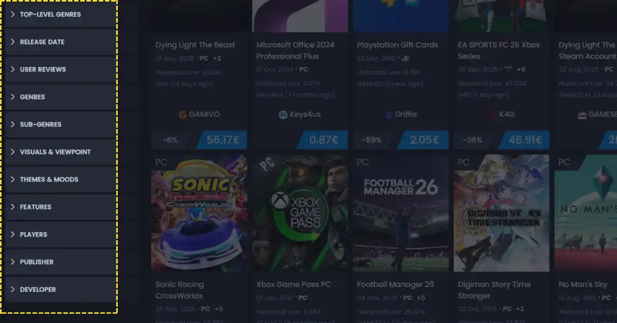 Más filtros de búsqueda