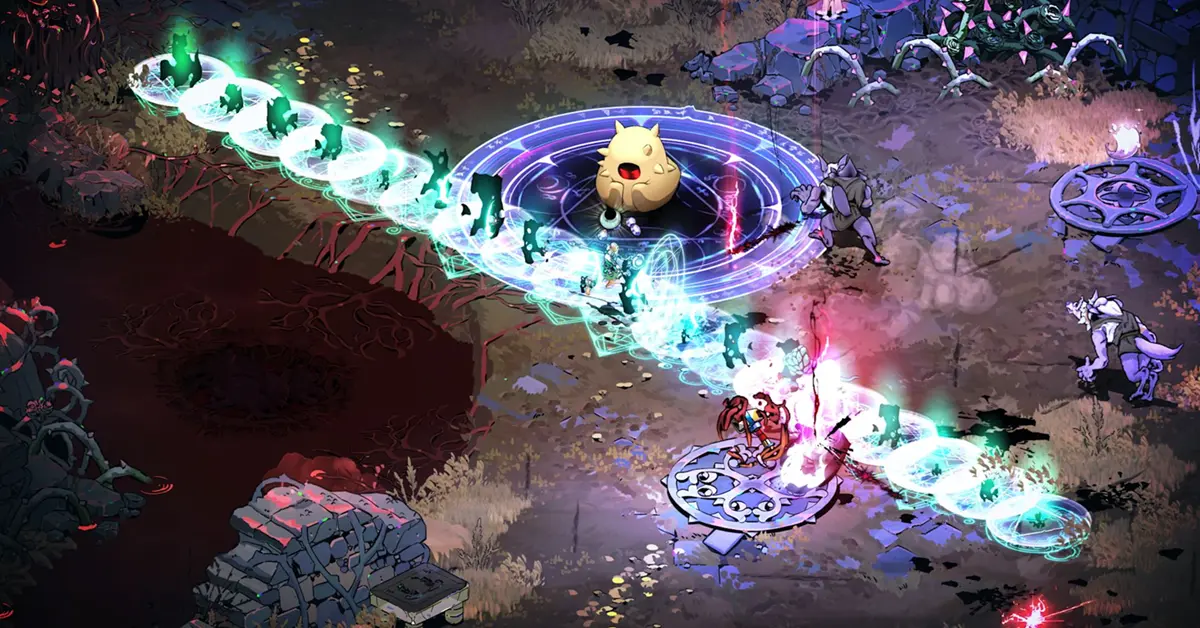 Gameplay de combate en Hades II que muestra a Melínoe usando una habilidad lunar