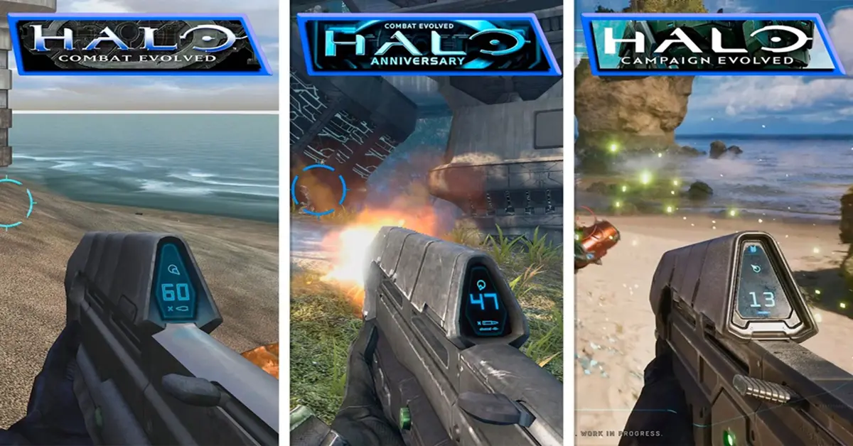 Pantalla dividida que muestra las mejoras de iluminación en las misiones precuela de Halo Campaign Evolved