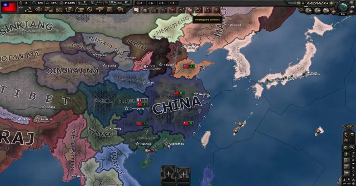 Vista del mapa táctico del Frente del Pacífico en Hearts of Iron IV No Compromise No Surrender