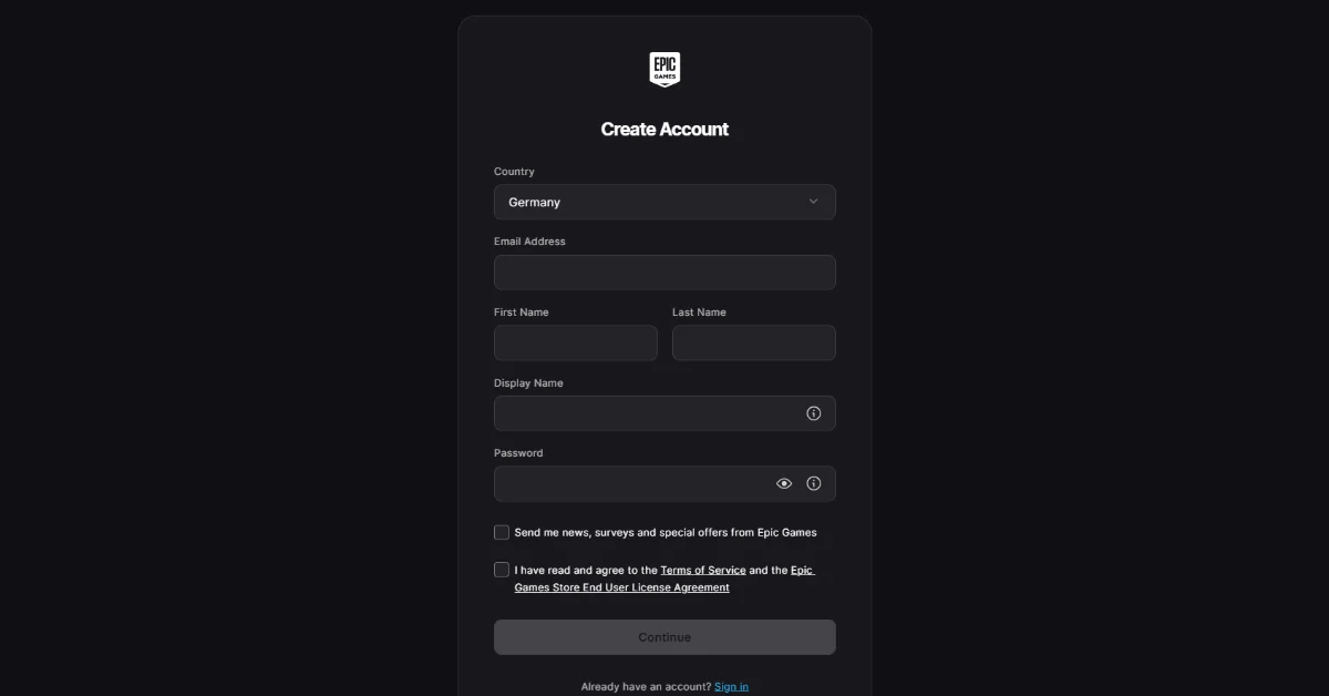 Detalles de la cuenta de Epic Games Store