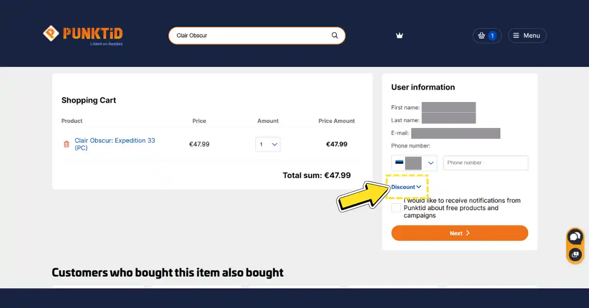 Canjear código de descuento Punktid