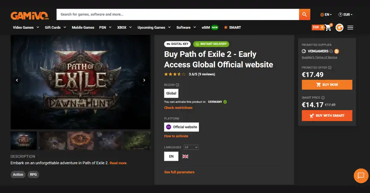 Página del juego en GAMIVO