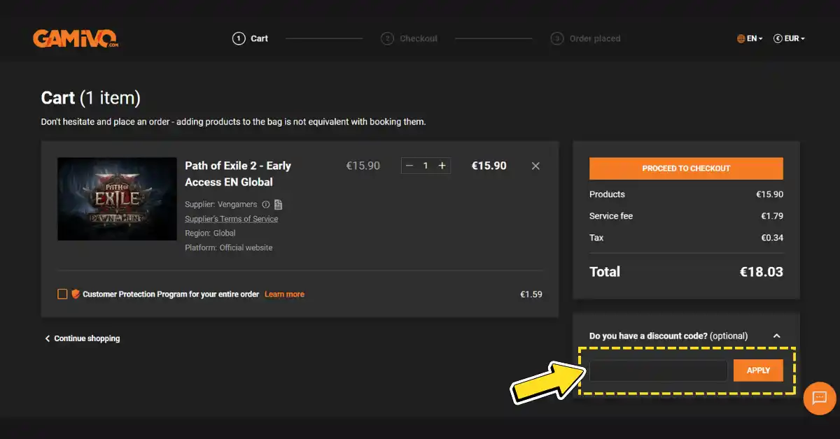 Aplicar código de descuento GAMIVO