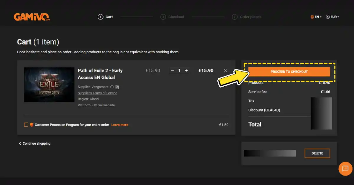 Proceso de pago en GAMIVO