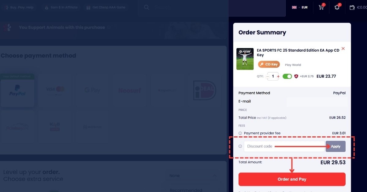Resumen del pedido en K4G
