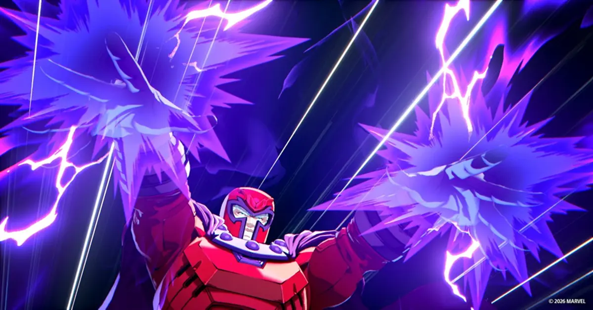Magneto suspendido en el aire preparando un poderoso ataque magnético contra un oponente.