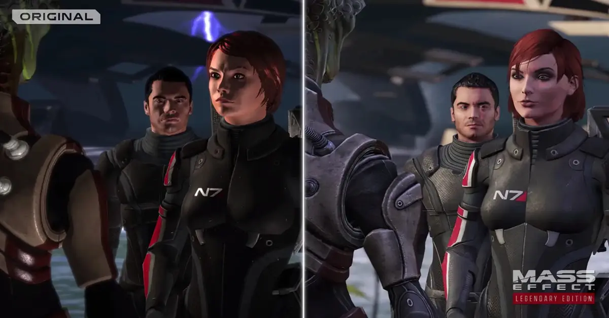 Comparación en paralelo de los visuales originales de Mass Effect frente al remaster 4K de la Legendary Edition.