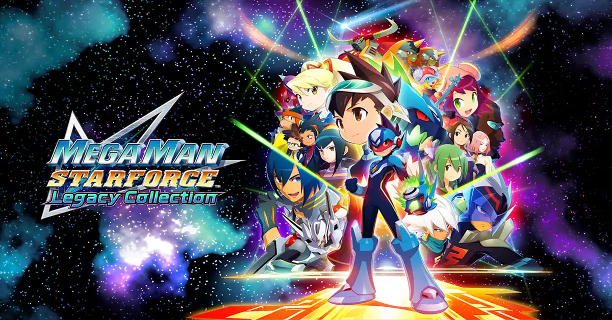 Arte principal de Mega Man Star Force Legacy Collection con Geo Stelar y Omega-Xis