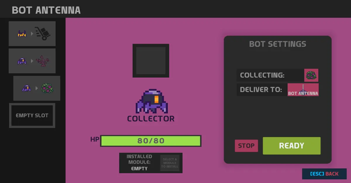 La interfaz de automatización de bots en Nova Lands que muestra las rutas de distribución de recursos.