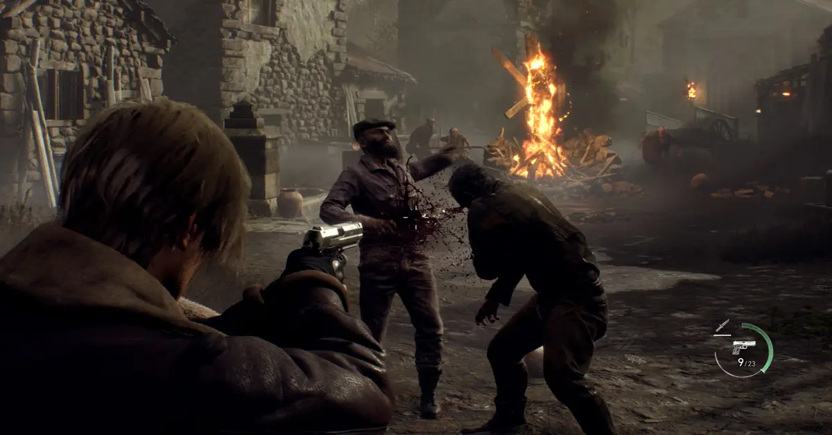 Gameplay de Resident Evil 4 Remake: encuentro de Leon Kennedy en la aldea.