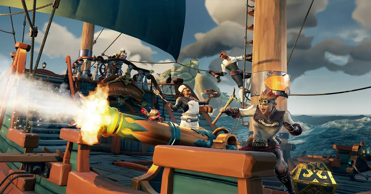 Dos balandros piratas intercambiando fuego de cañón dentro de un límite de combate rojo que se reduce.