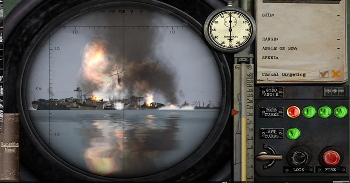 Gameplay del mod GWX de Silent Hunter 3 mostrando apuntado avanzado con periscopio