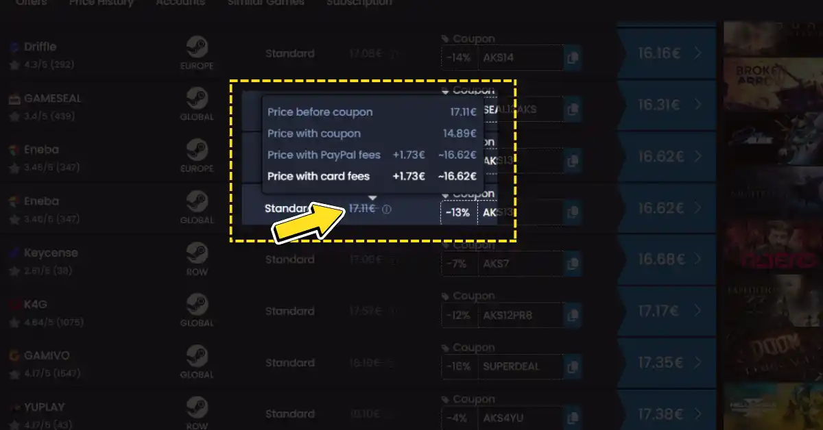 Desglose de precio emergente Clavecd