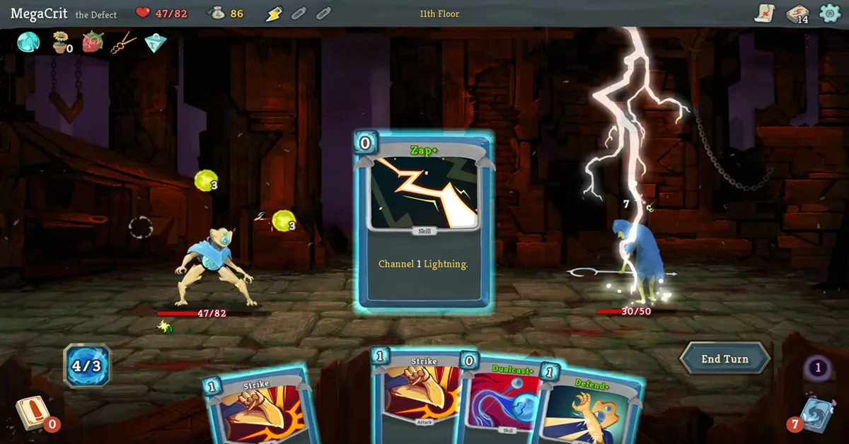 Captura de pantalla del combate en Slay the Spire