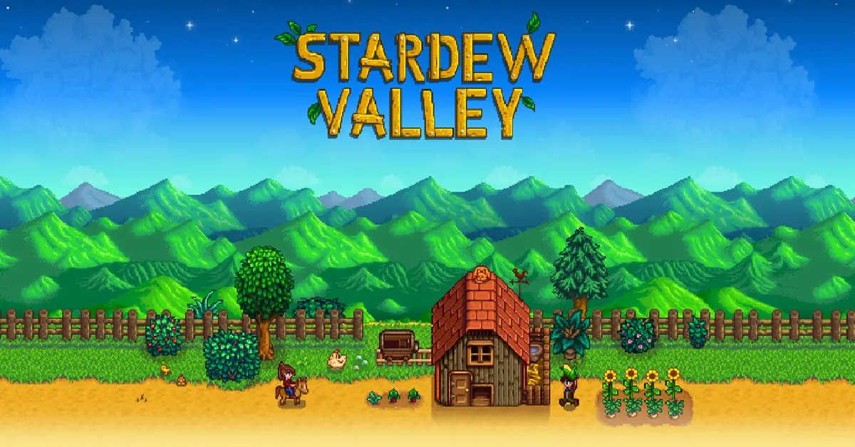 Vista relajante de una granja en Stardew Valley