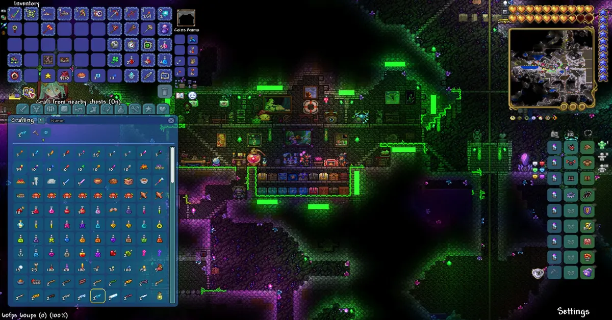 Captura de pantalla de la nueva interfaz de creación tabular y gestión de inventario de Terraria 1.4.5
