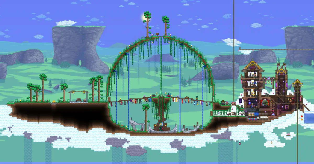 Captura de pantalla de la jugabilidad de la actualización del 15º aniversario de Terraria Bigger and Boulder