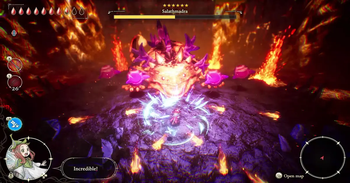 Elliot luchando contra un jefe en estilo HD-2D