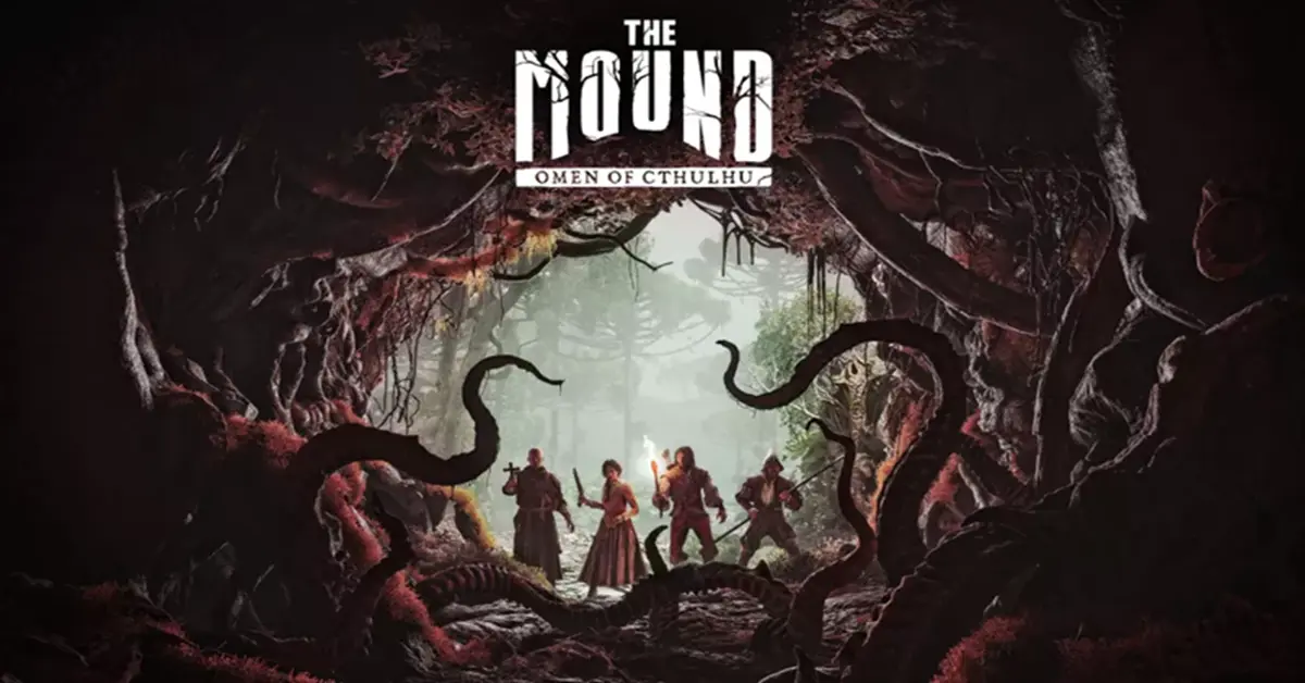 Cuatro jugadores con equipamiento del siglo XVI se enfrentan a un monstruo lovecraftiano en la jungla en The Mound: Omen of Cthulhu