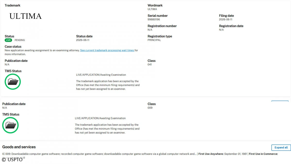 EA Files Ultima Trademark