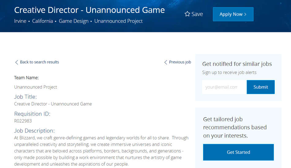 Blizzard ofrece un puesto de Director Creativo para un nuevo juego