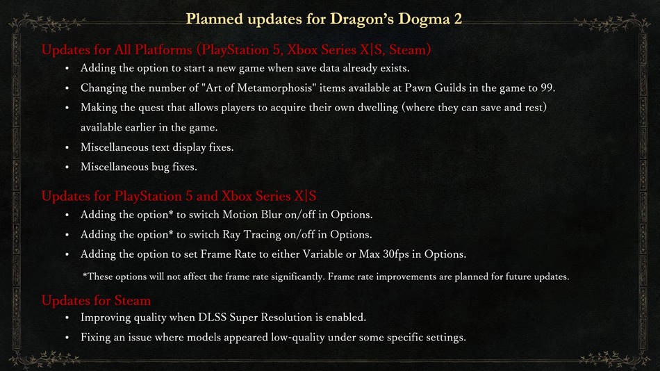 Contenido de correcciones y cambios del nuevo parche de Dragon’s Dogma 2