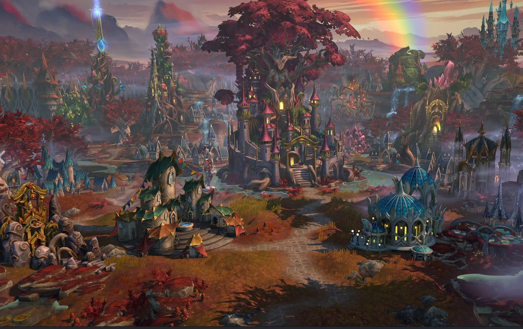 Heroes of Might and Magic Olden Era mapa de aventura con ciudades de facciones y arcoíris