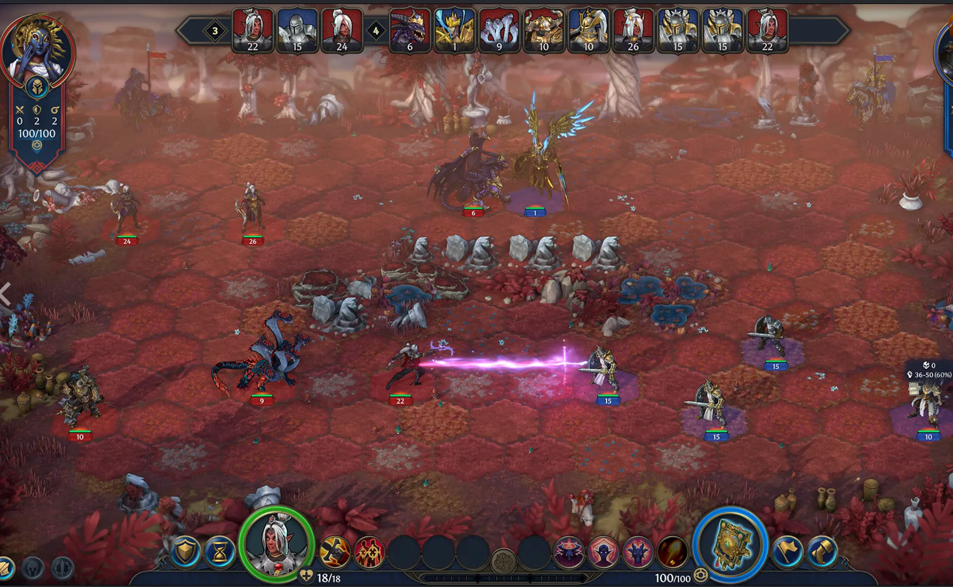 Heroes of Might and Magic Olden Era combate táctico con efectos de hechizos