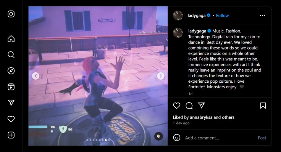 el post de Lady Gaga’s post de Fortnite en Instagram