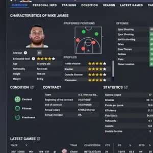 Pro Basketball Manager 2026 - Características del Jugador