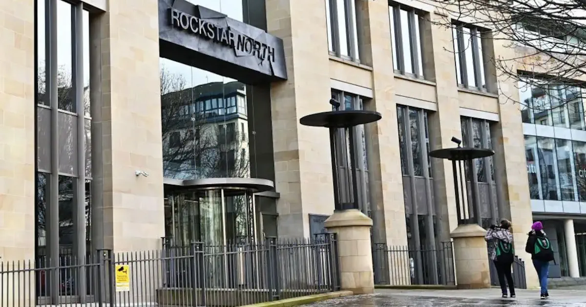 Señalización de la entrada de la sede de Rockstar North en Edimburgo