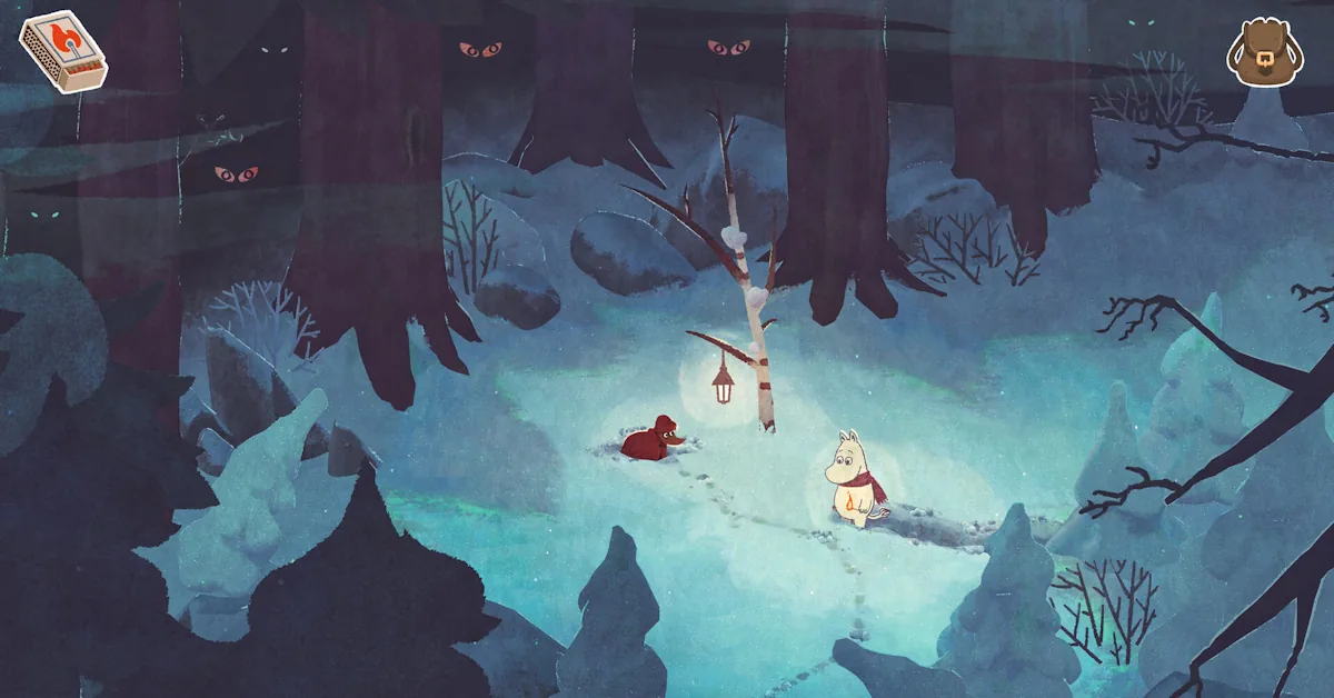 Moomintroll debe atravesar un oscuro y nevado Valle Moomin tras despertar anticipadamente de su hibernación