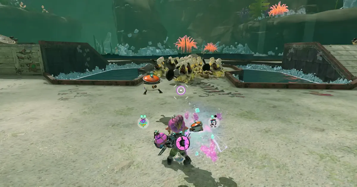 El mecánico protagonista explorando las Islas Spirhalite junto a un Bot Buddy de Deep Cut
