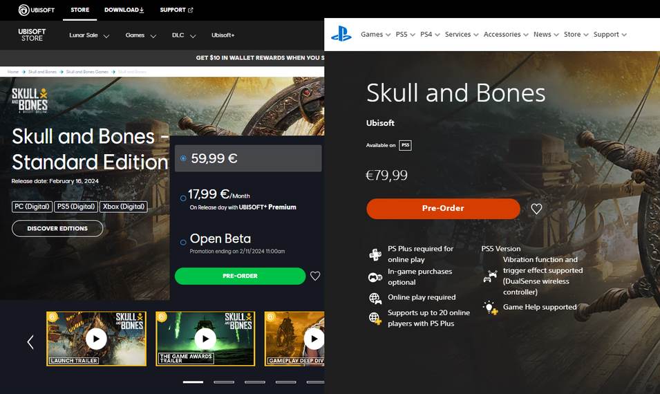Precio de Skull & Bones en Europa: PC vs PS5